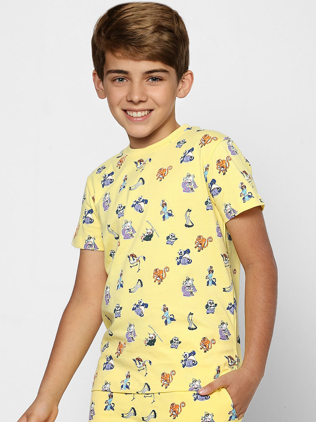 Boys X Kung Fu Panda Yellow Printed Co-ord T-shirt
