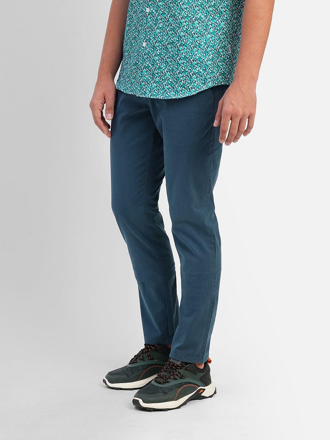 Blue Low Rise Slim Fit Chinos