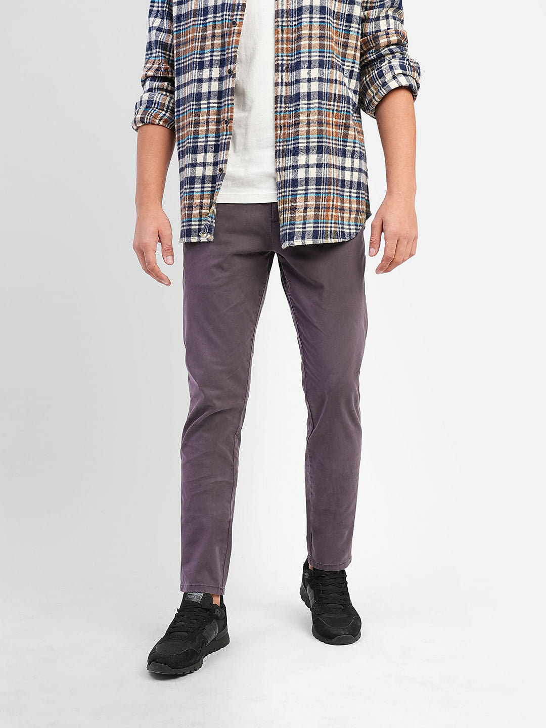 Purple Low Rise Slim Fit Chinos