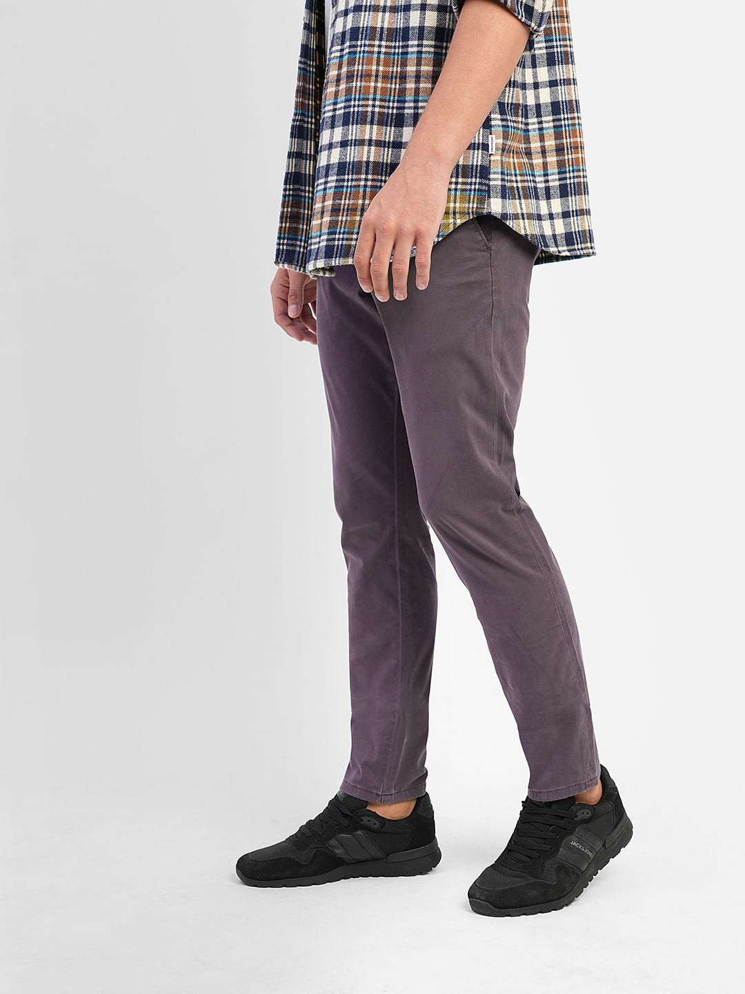 Purple Low Rise Slim Fit Chinos
