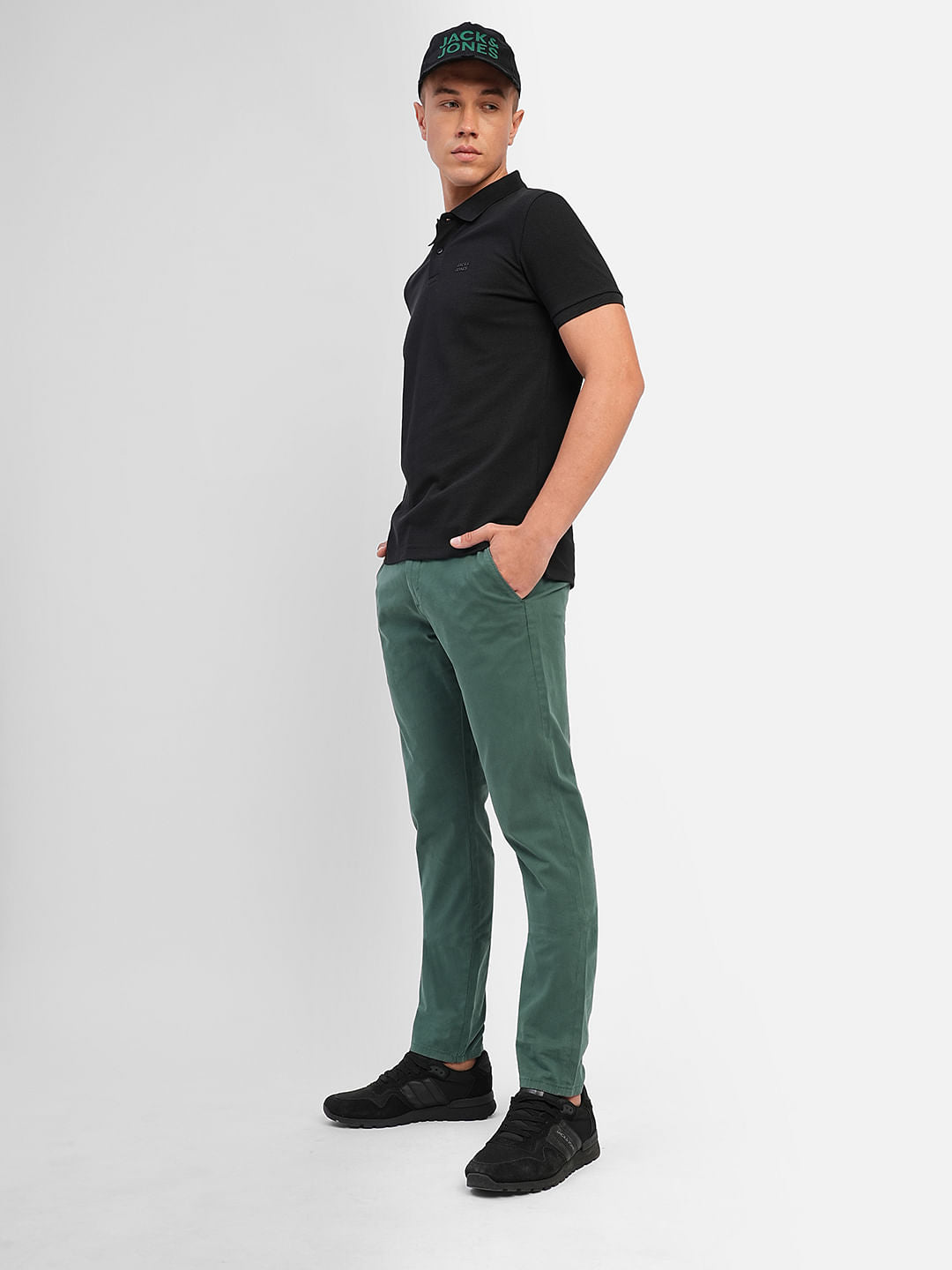 Green Low Rise Slim Fit Chinos