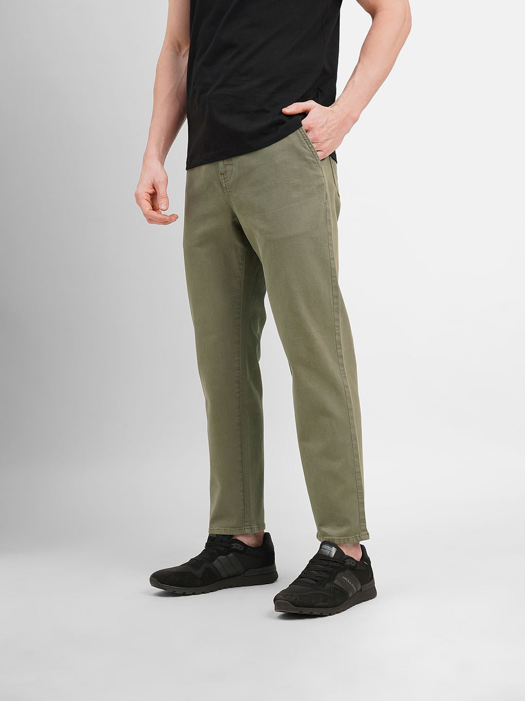 Olive Green Low Rise Slim Fit Pants