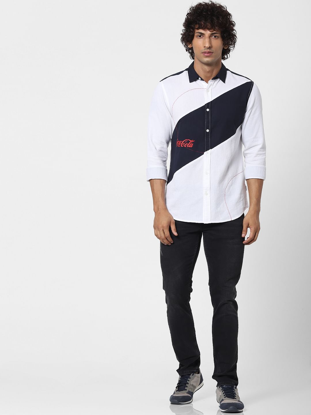 COCA COLA White Printed Full Sleeves Shirt