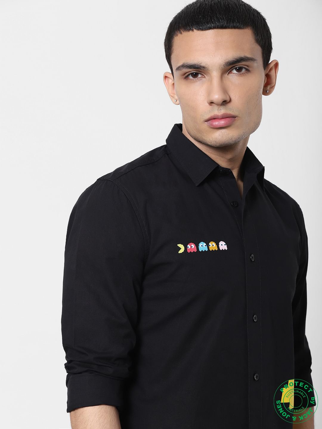 X PAC-MAN Black Graphic Print Full Sleeves Shirt