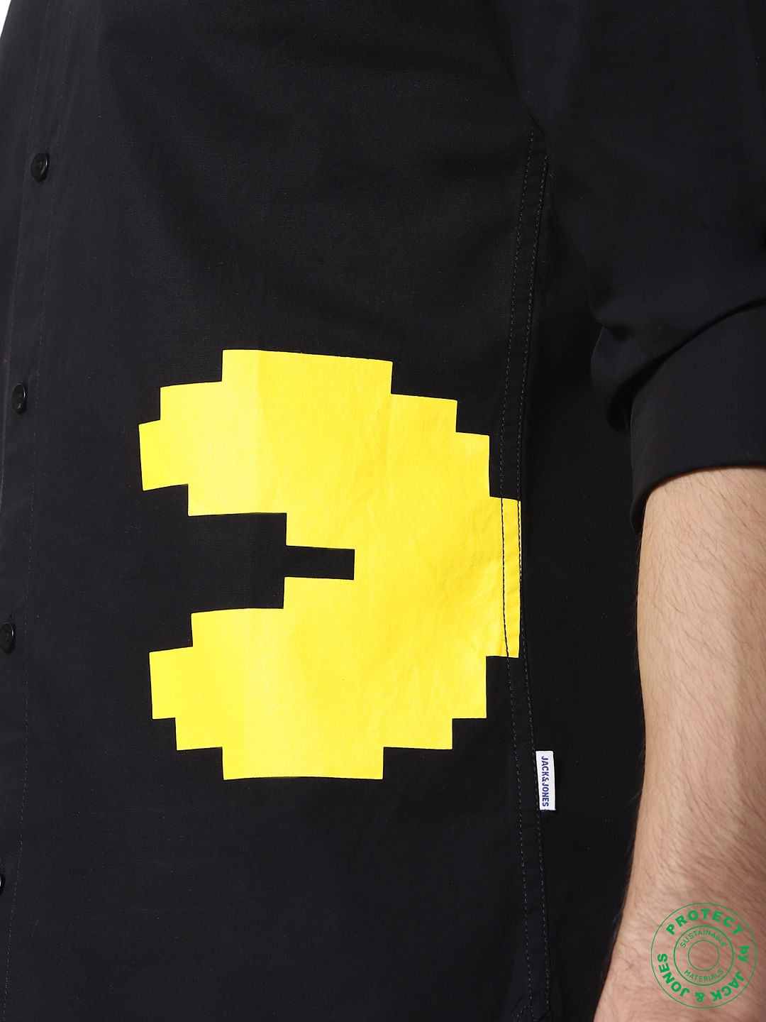 X PAC-MAN Black Graphic Print Full Sleeves Shirt