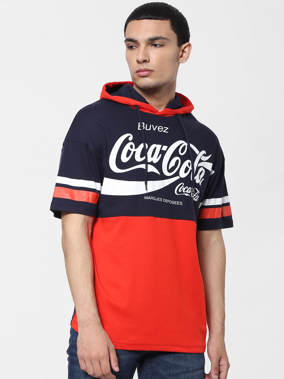 JACK&JONES | COCA COLA Blue Logo Print Hooded T-shirt