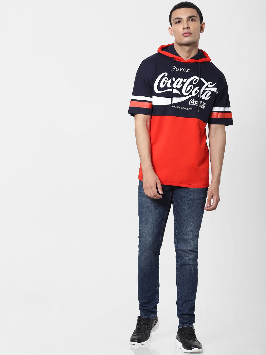 JACK&JONES | COCA COLA Blue Logo Print Hooded T-shirt