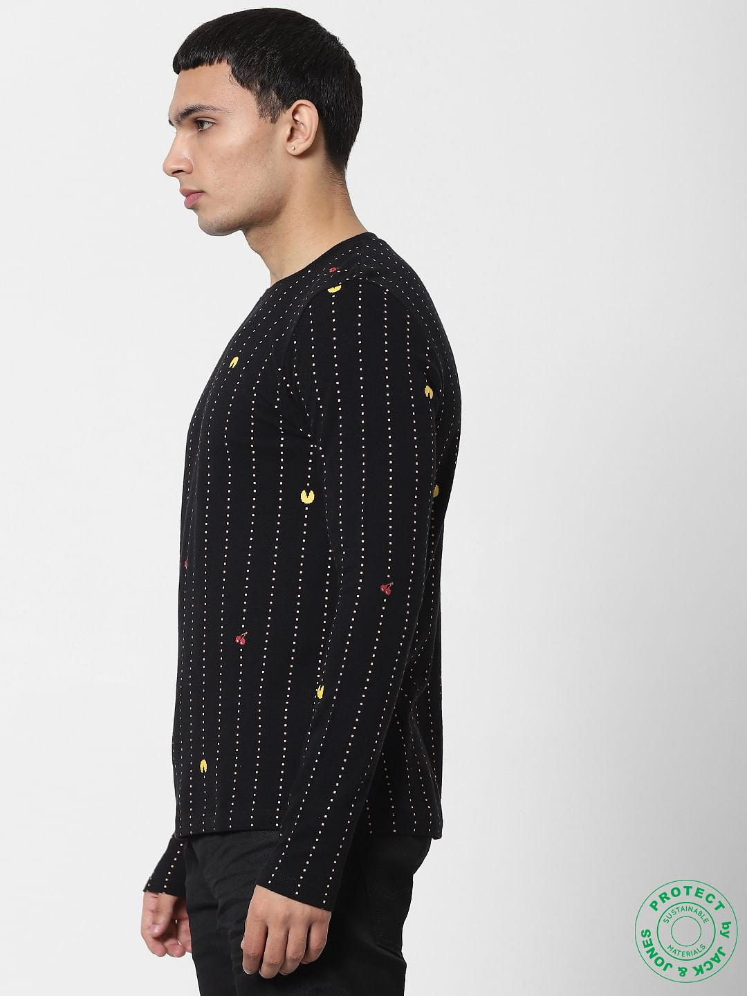 x PAC-MAN Black Gaming Print Full Sleeves T-shirt