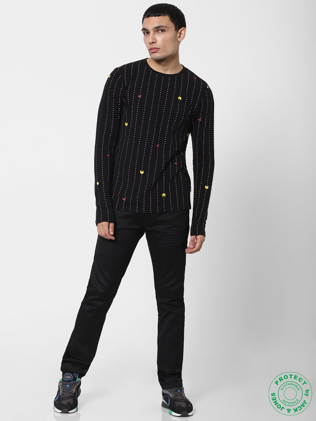 x PAC-MAN Black Gaming Print Full Sleeves T-shirt