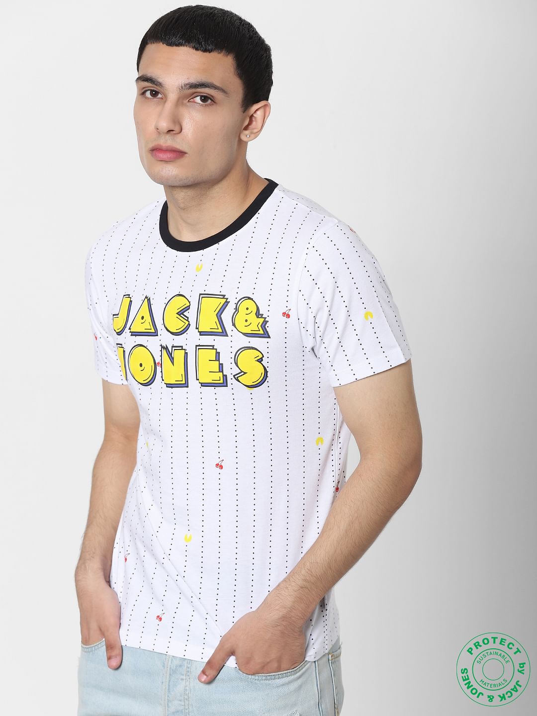 X PAC-MAN White Logo Print Crew Neck T-shirt