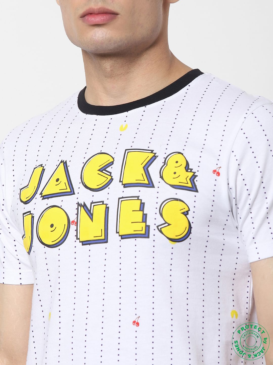 X PAC-MAN White Logo Print Crew Neck T-shirt