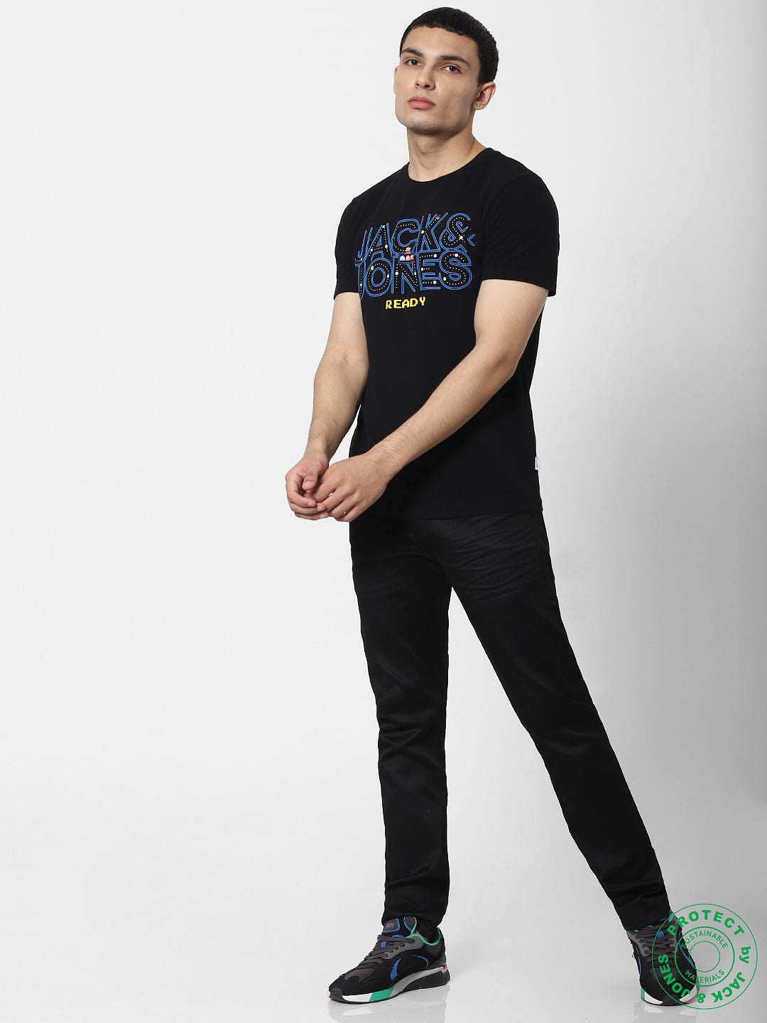 X PAC-MAN Black Logo Print Crew Neck T-shirt