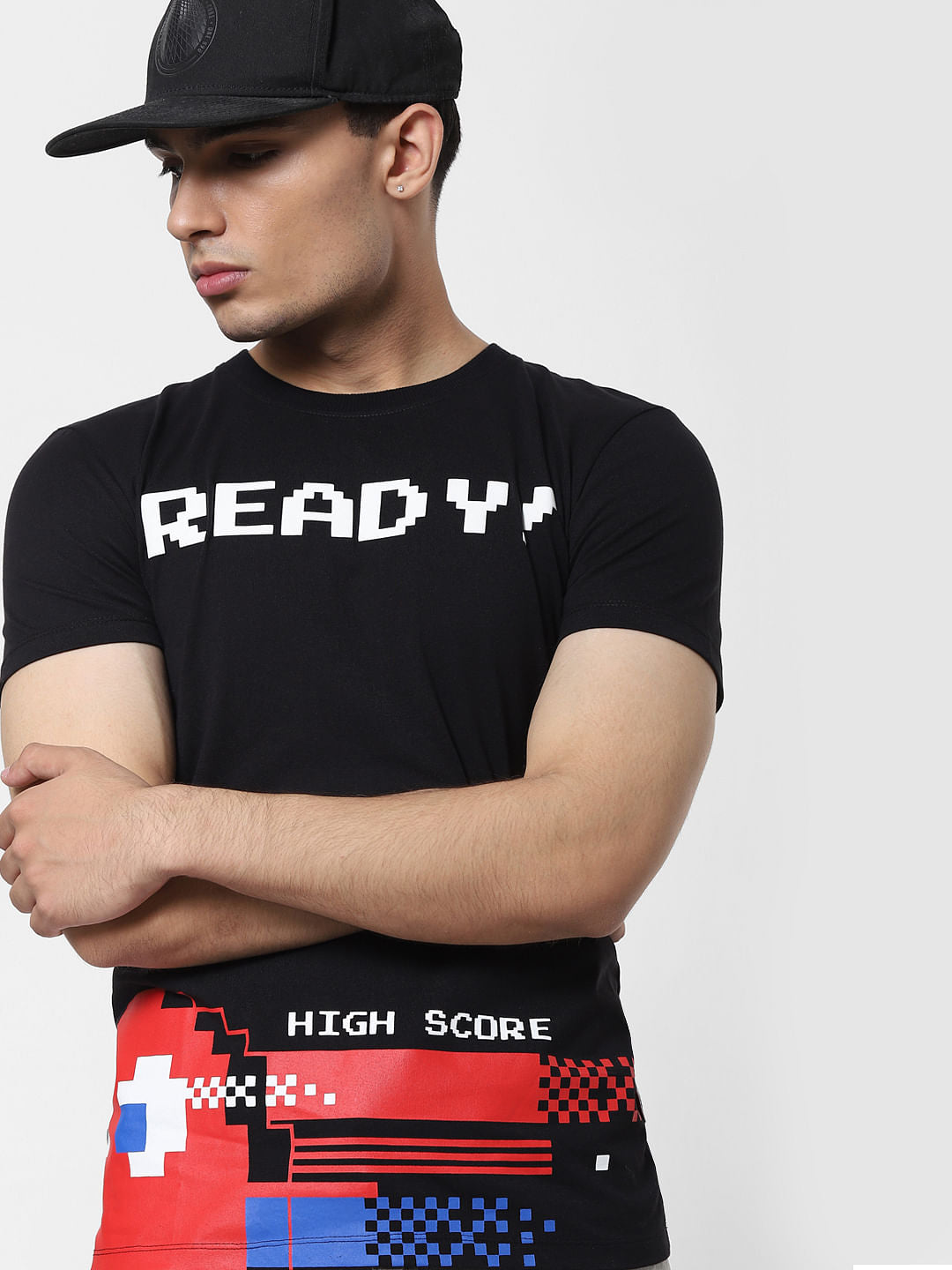 X PAC-MAN Black Graphic Print Crew Neck T-shirt