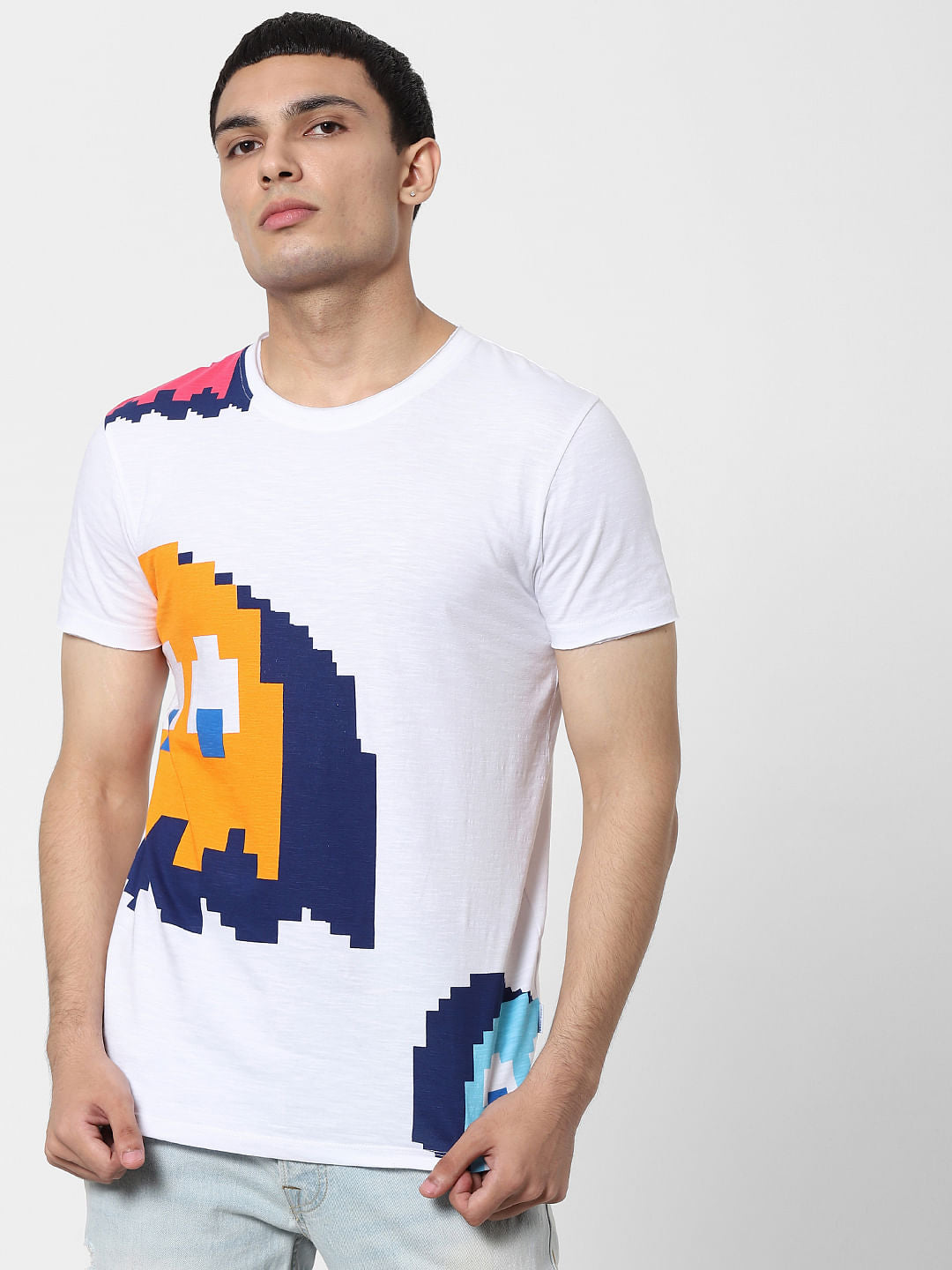 X PAC-MAN White Graphic Print Crew Neck T-shirt