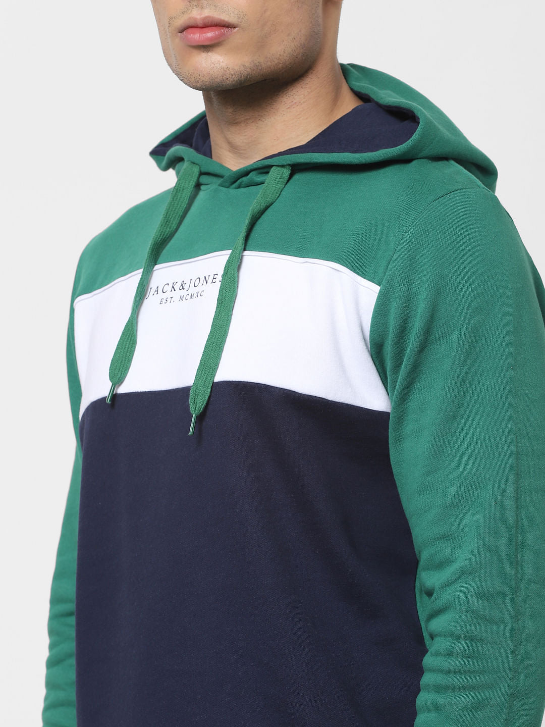 Green Colourblocked Hooded Sweatshirt