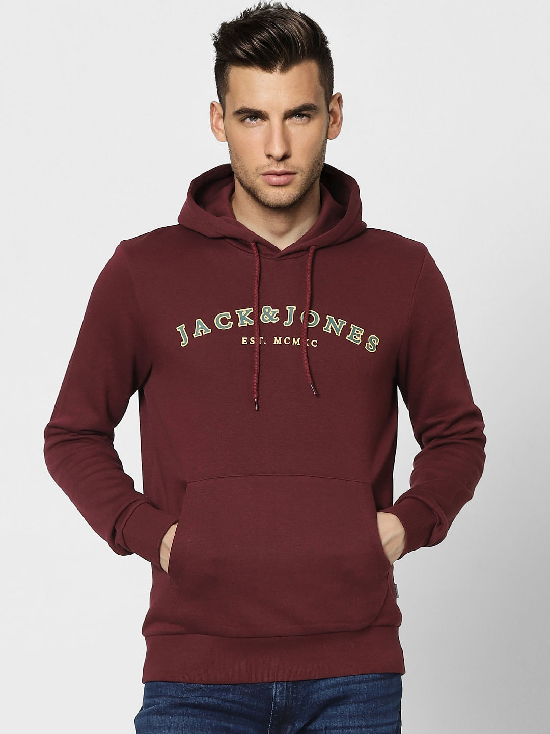 Maroon Logo Print Hooded Sweatshirt