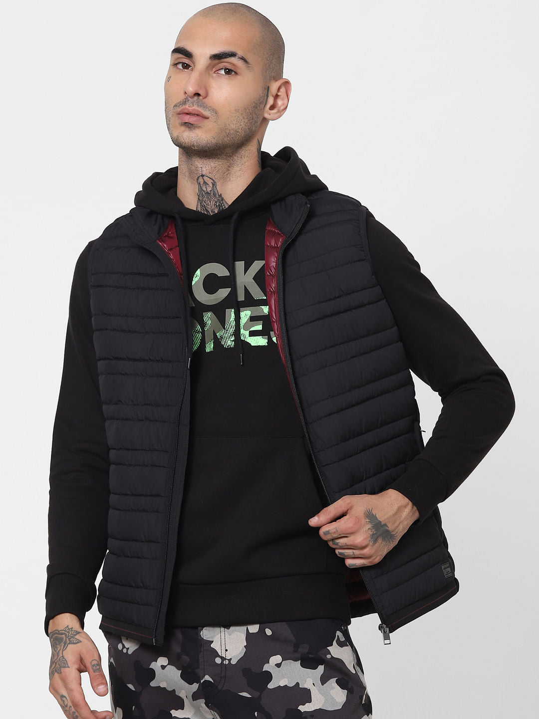 Black Logo Print Hooded Sweatshirt