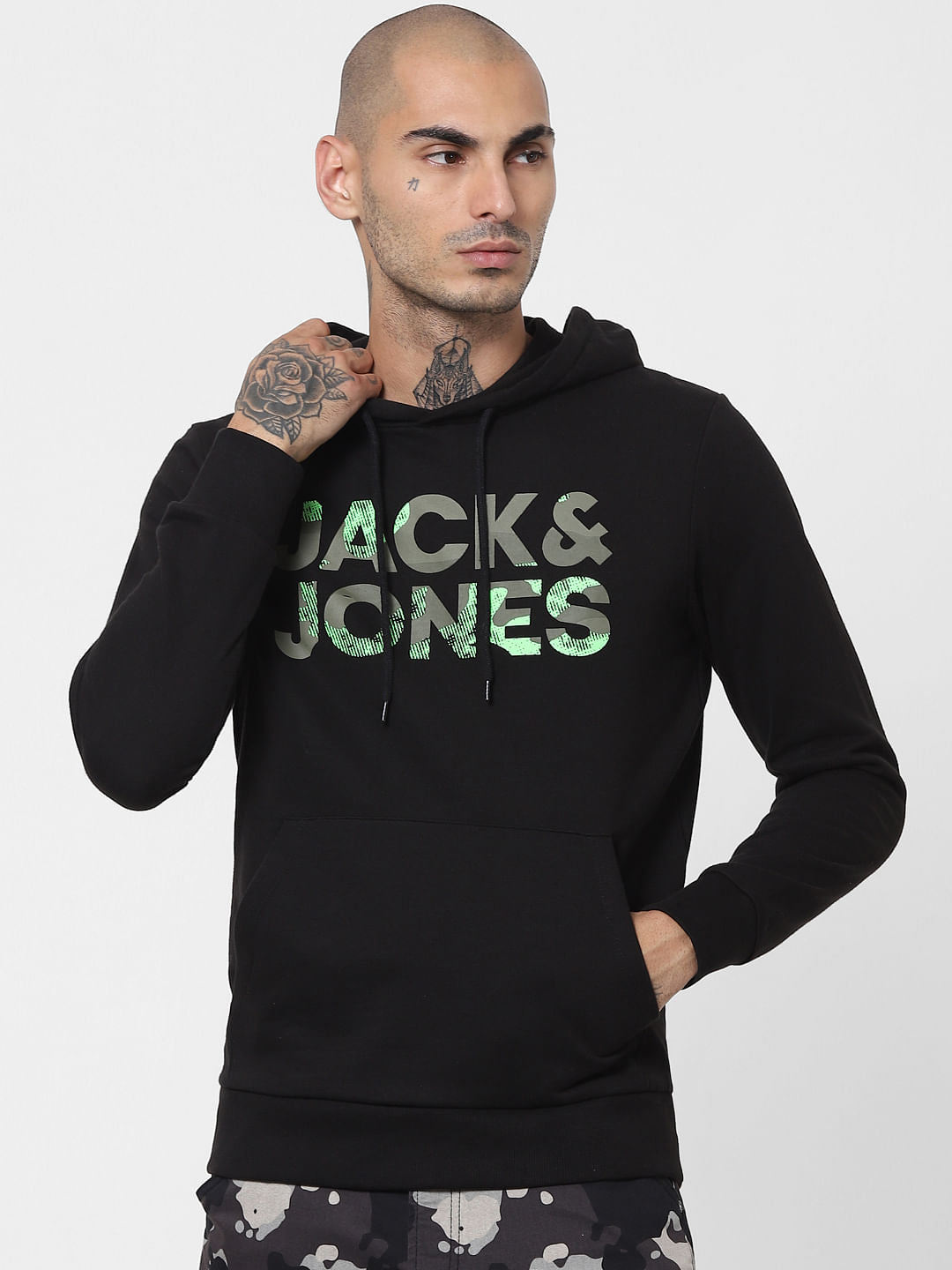 Black Logo Print Hooded Sweatshirt