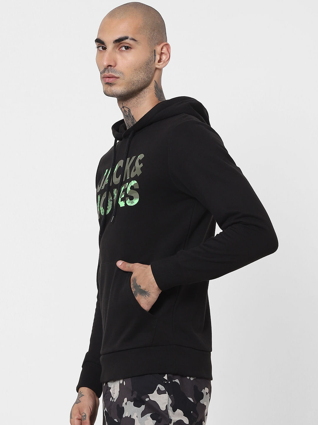 Black Logo Print Hooded Sweatshirt