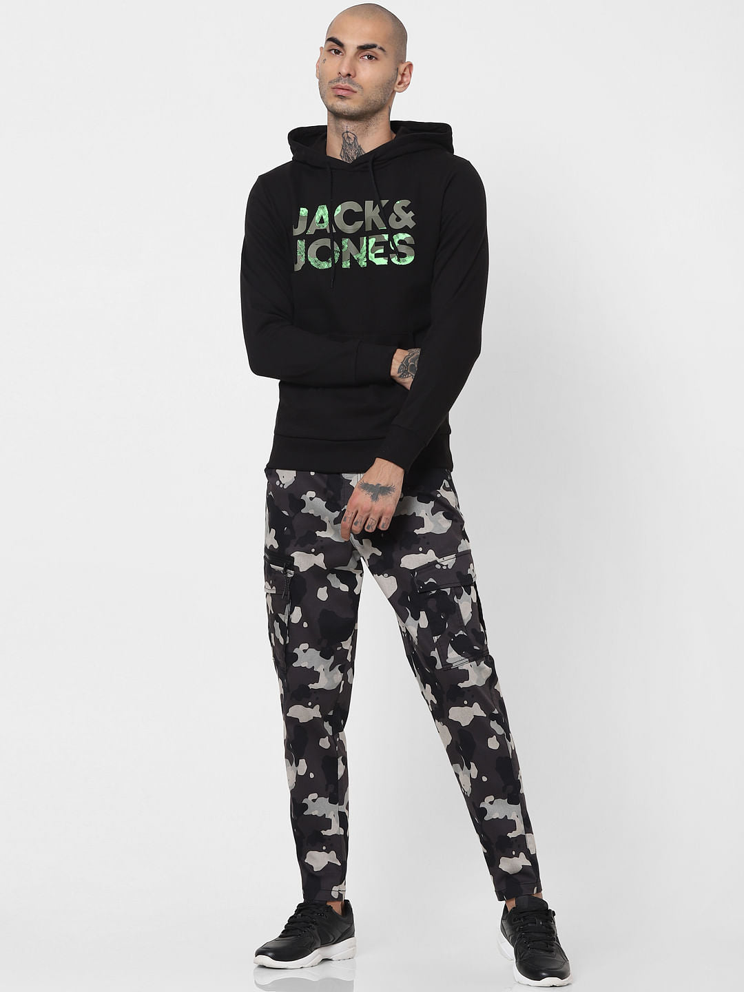 Black Logo Print Hooded Sweatshirt
