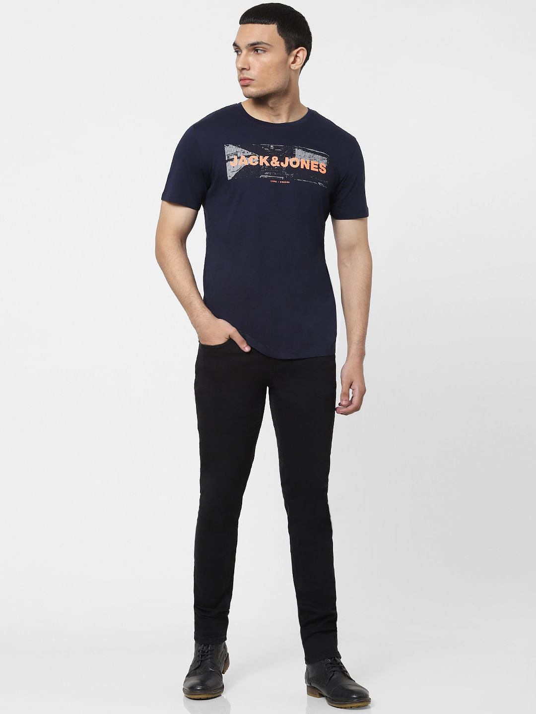 Blue Logo Print Crew Neck T-shirt