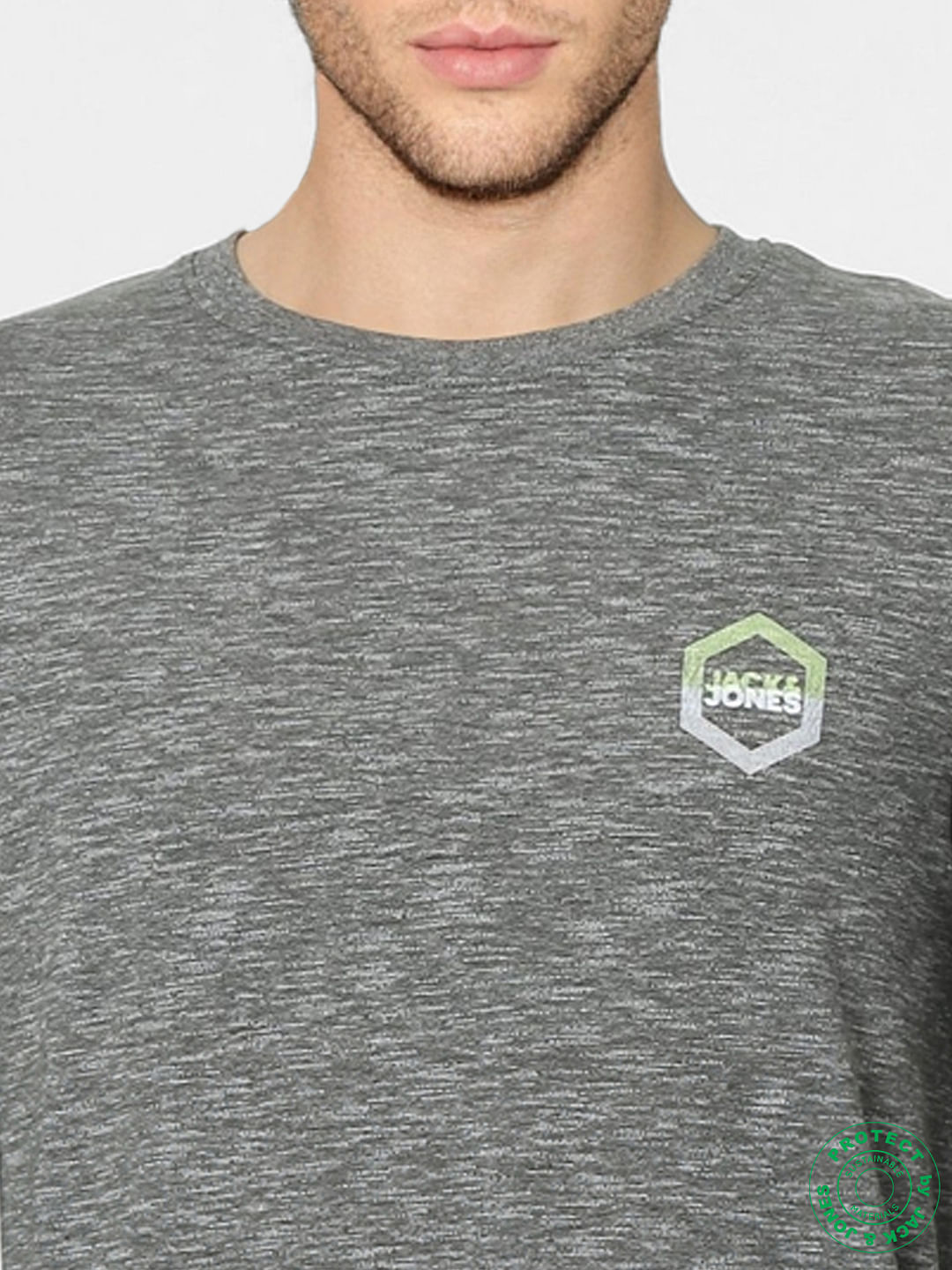 Grey Logo Print Full Sleeves T-shirt
