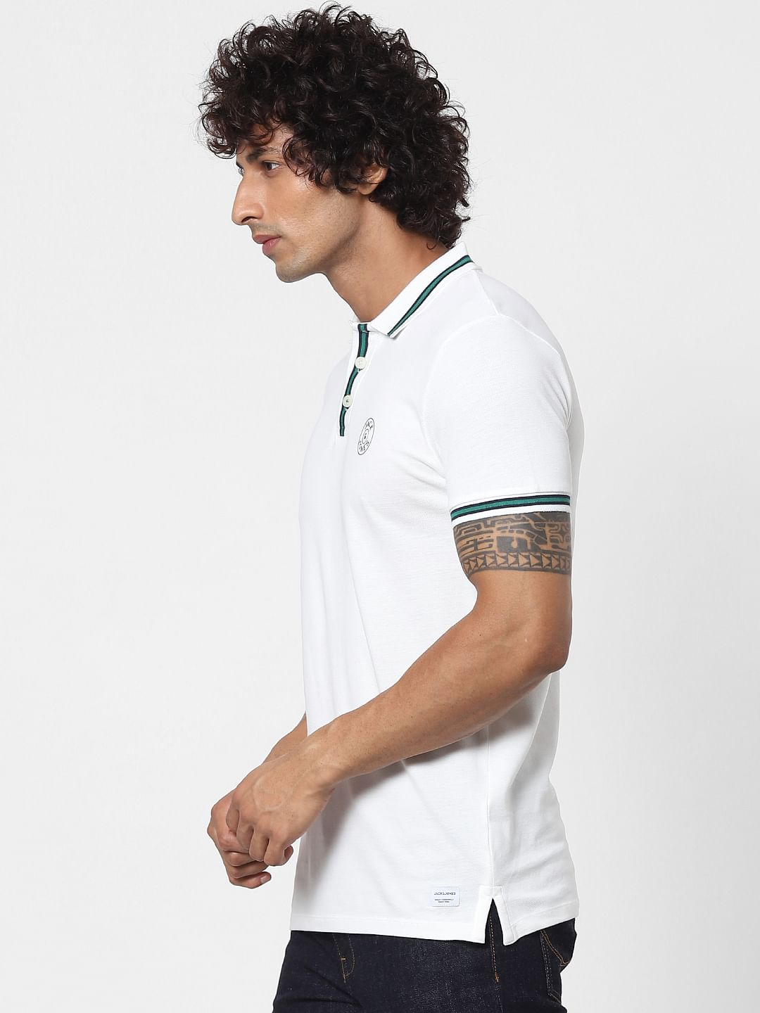White Contrast Tipping Polo Neck T-shirt