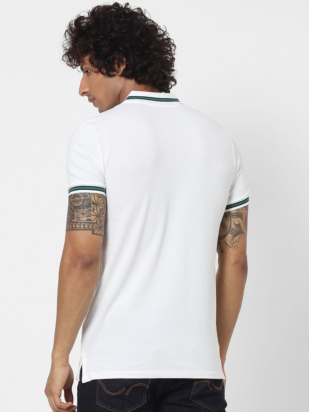 White Contrast Tipping Polo Neck T-shirt
