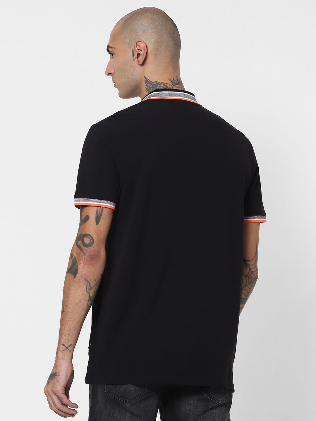 Black Contrast Tipping Polo Neck T-shirt