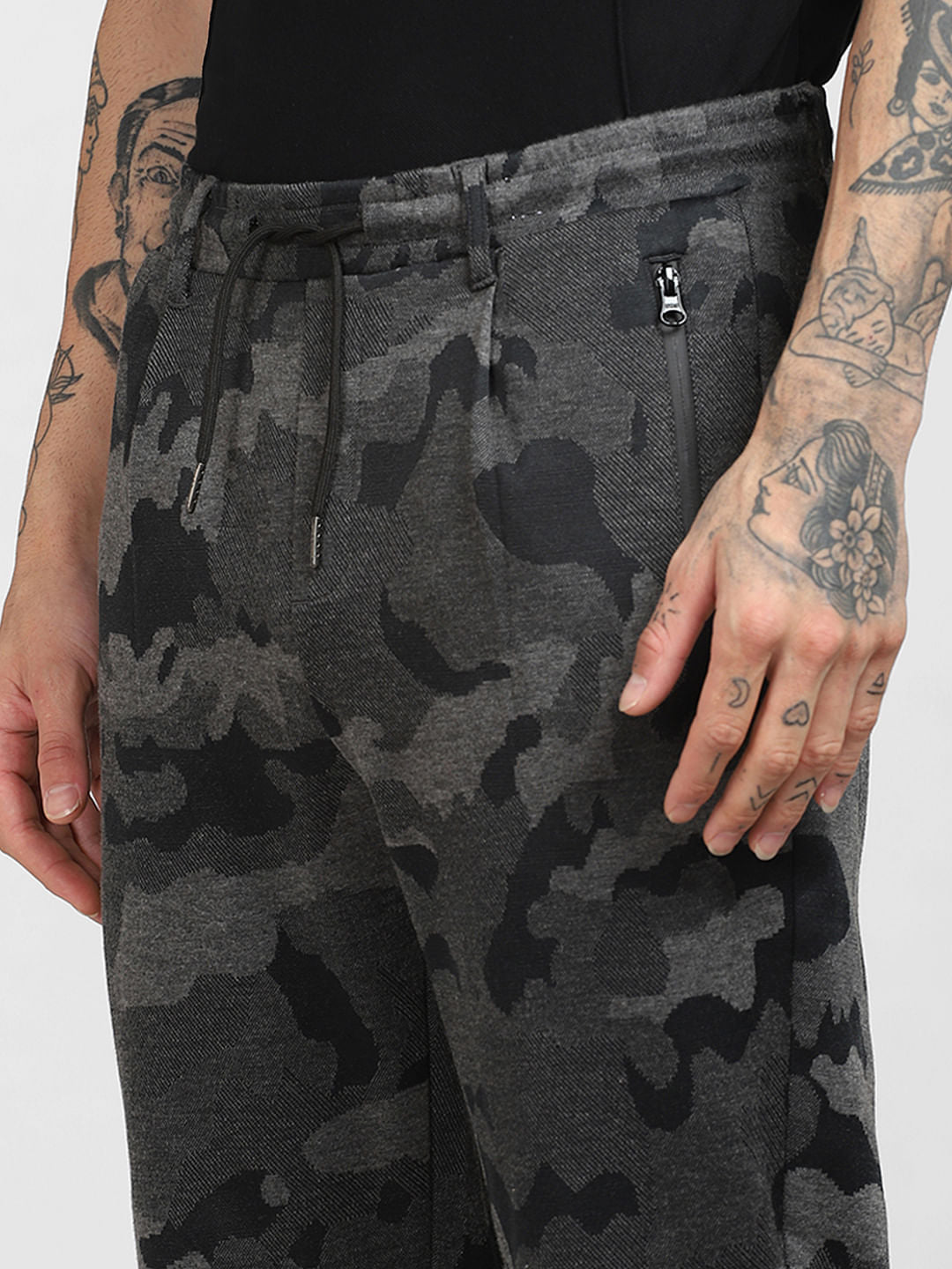 Black Mid Rise Camo Print Sweatpants
