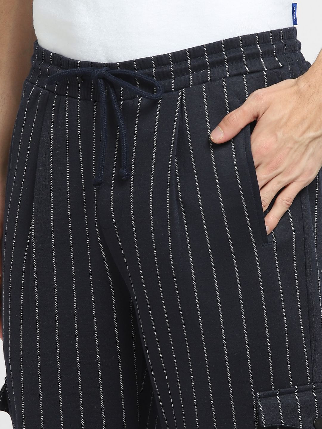 Navy Blue Striped Co-ord Cargo Pants