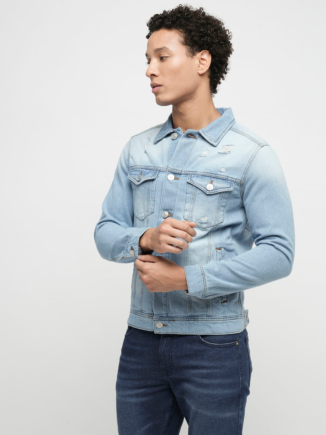 PRODUKT by JACK&JONES Light Blue Washed Cotton Denim Jacket