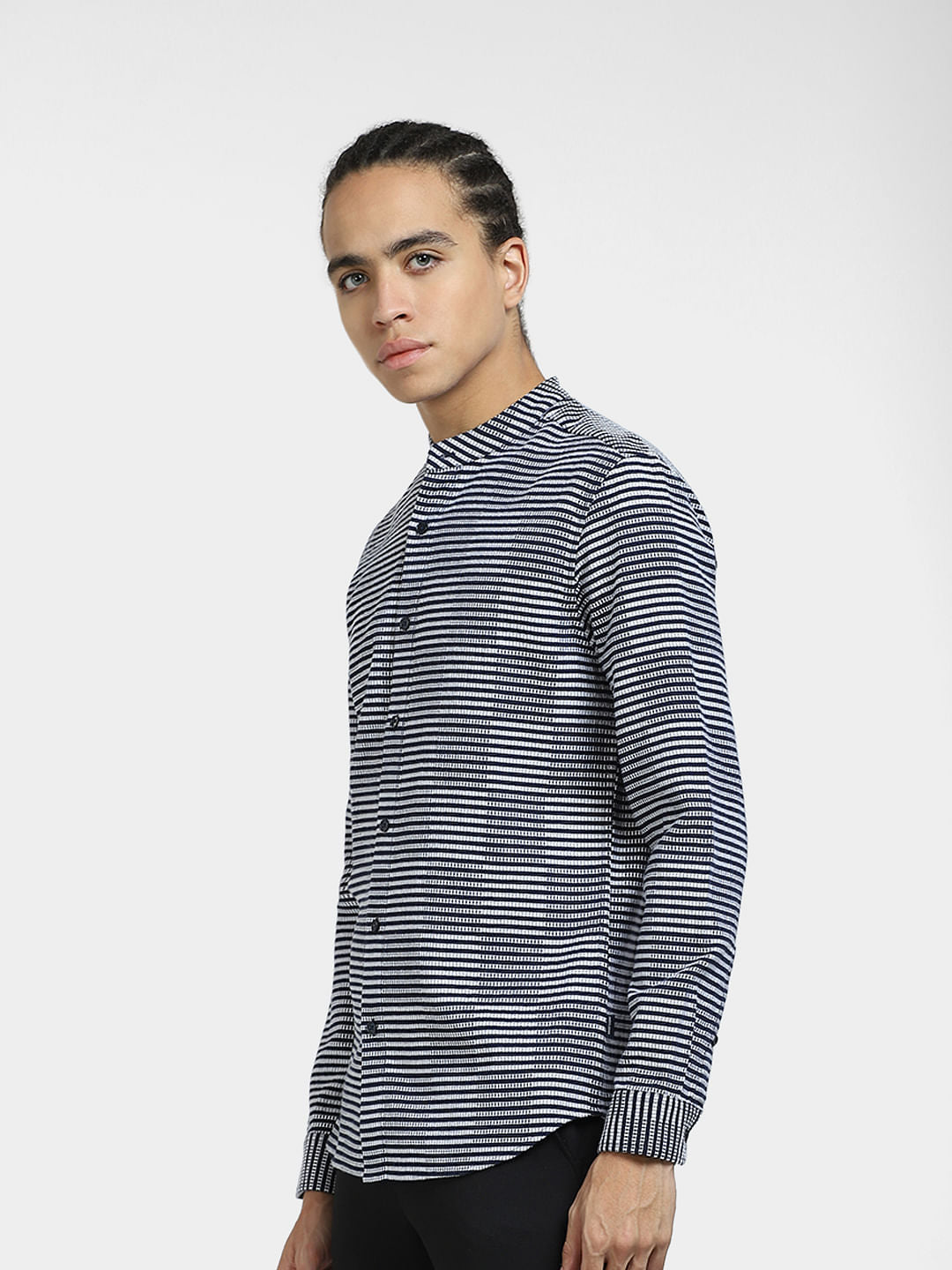 Grey Striped Full Sleeves Shirt