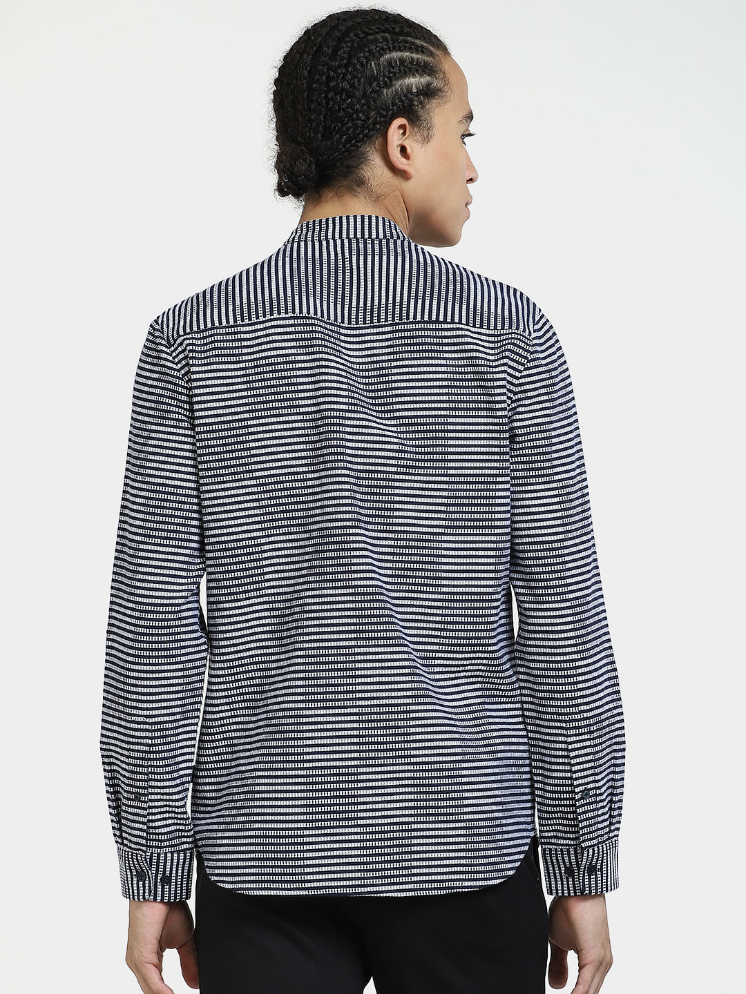 Grey Striped Full Sleeves Shirt