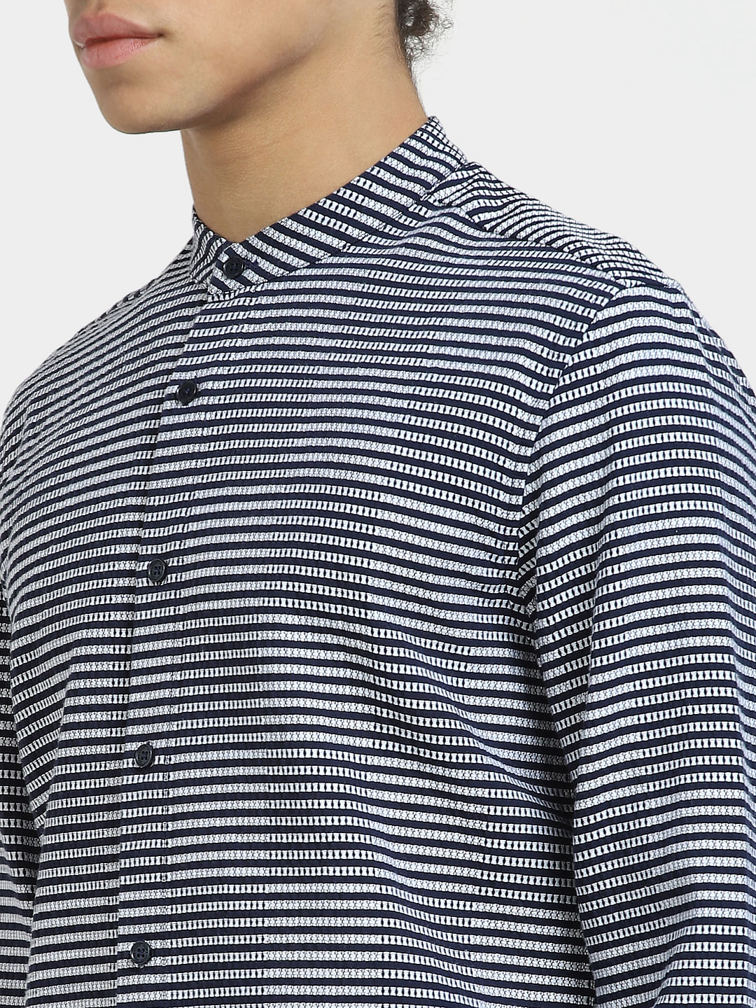 Grey Striped Full Sleeves Shirt
