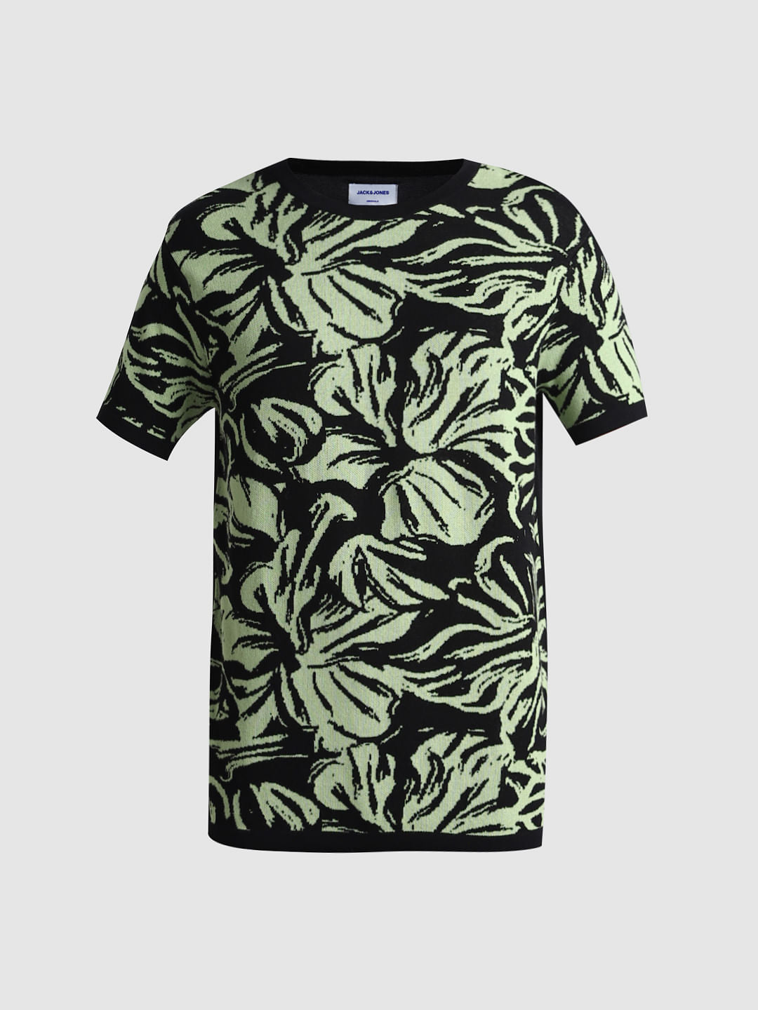 Black Printed Jacquard Knit T-shirt