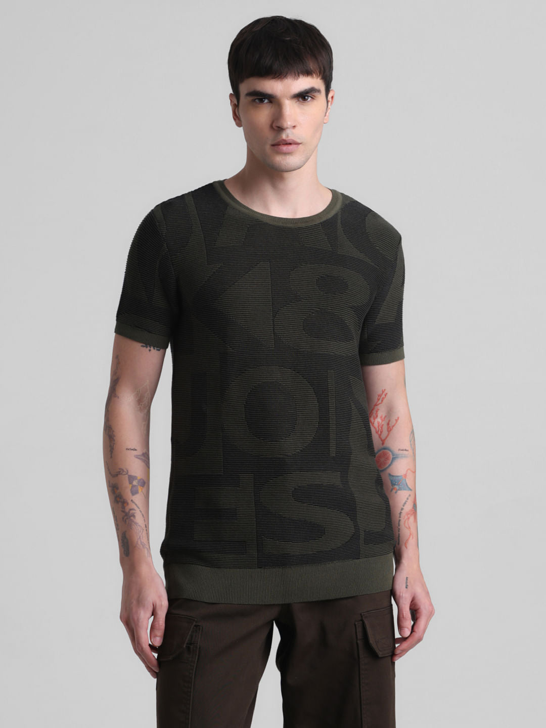 Green Logo Print Knitted T-shirt