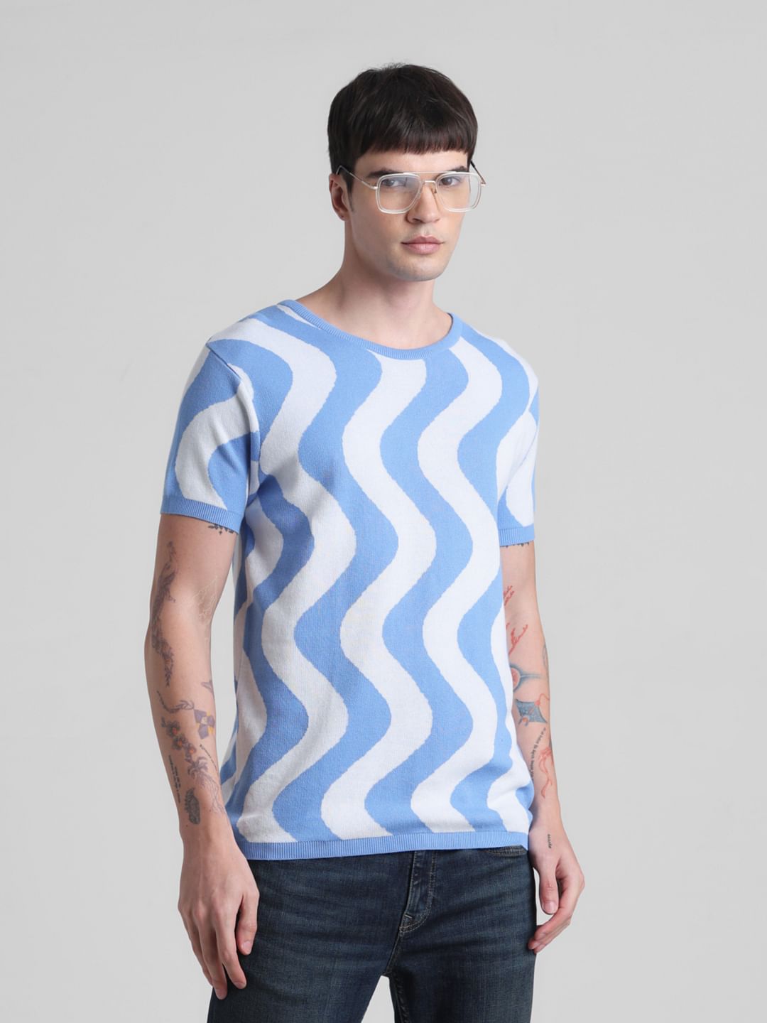 Shaped Knit Tee in Blue Cote D Azur