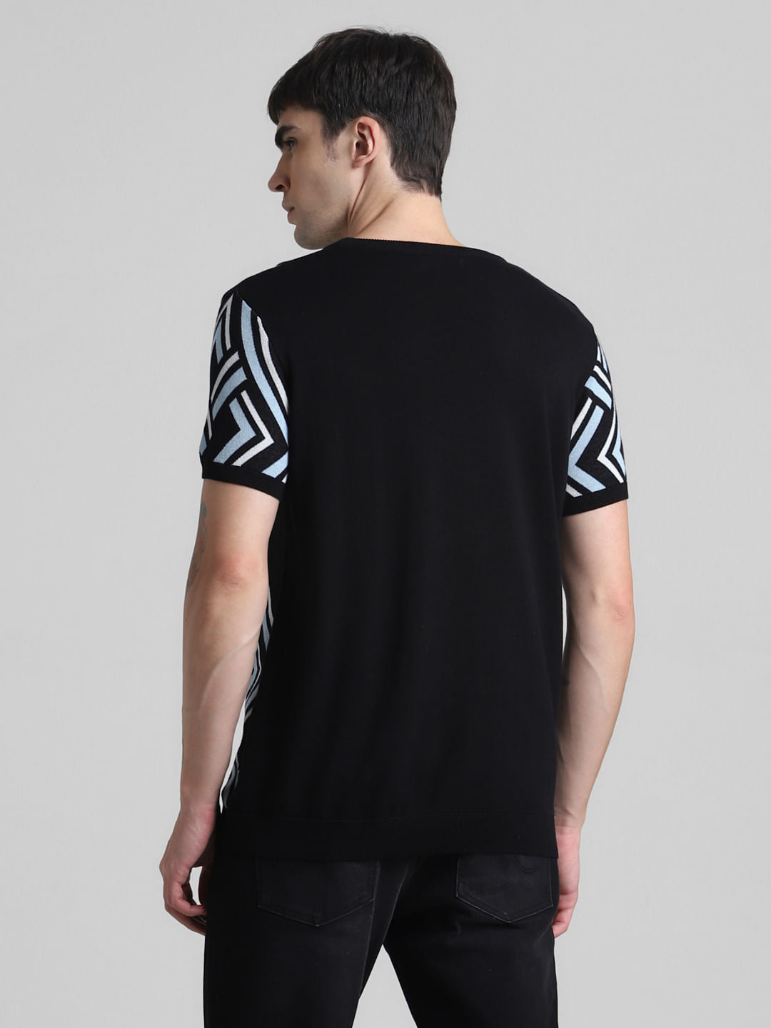 Black Printed Jacquard Knit T-shirt