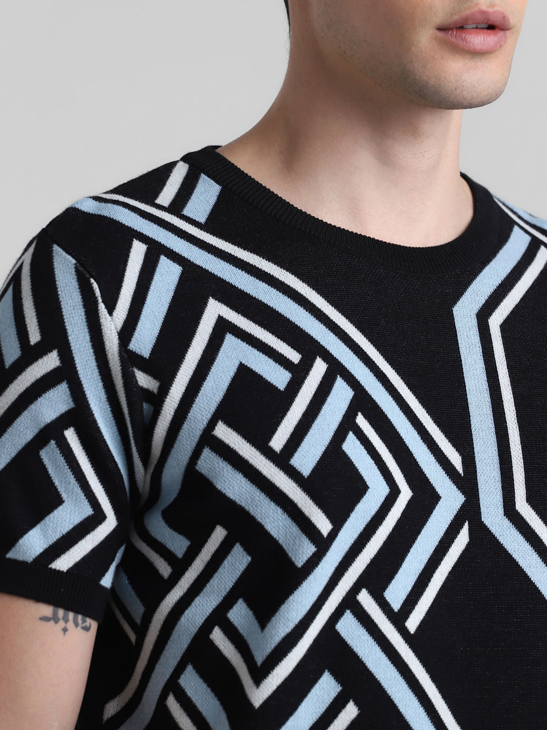 Black Printed Jacquard Knit T-shirt