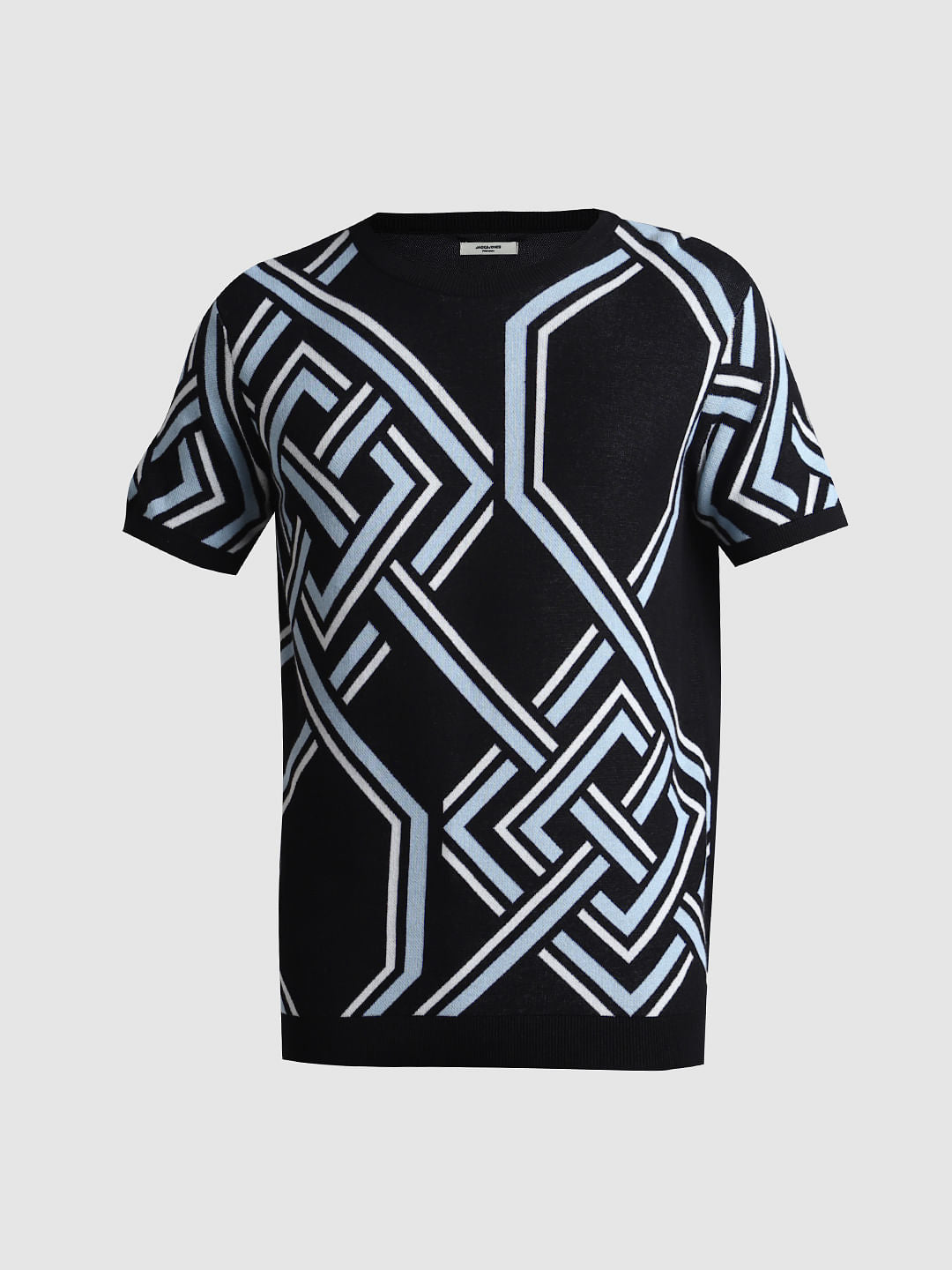 Black Printed Jacquard Knit T-shirt