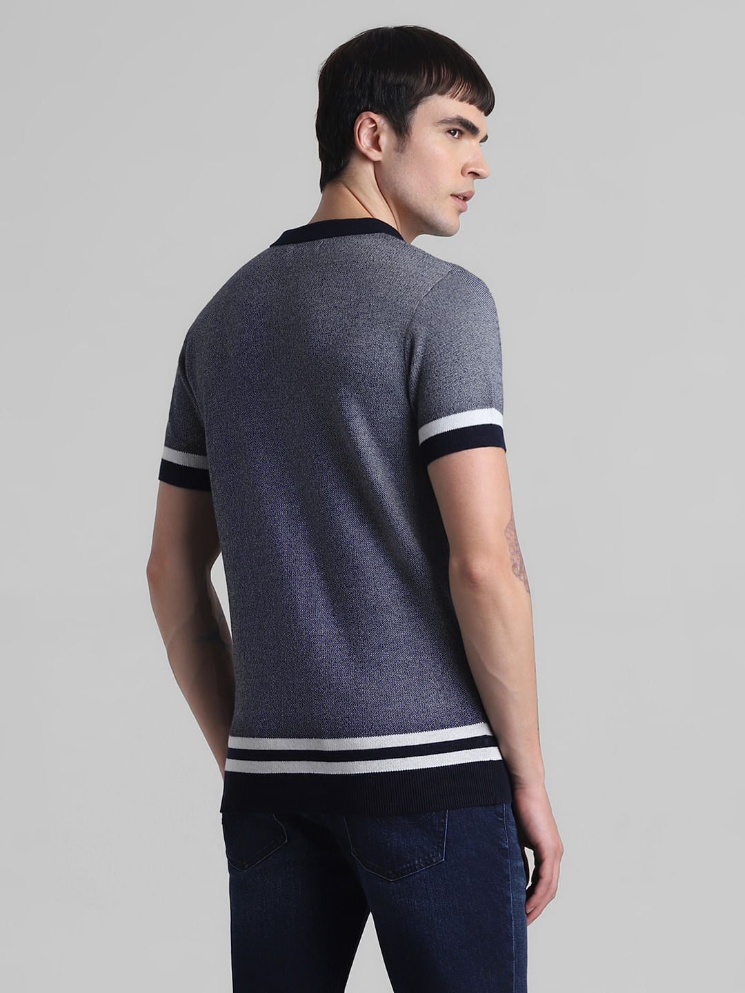 Blue Front Open Knitted Polo