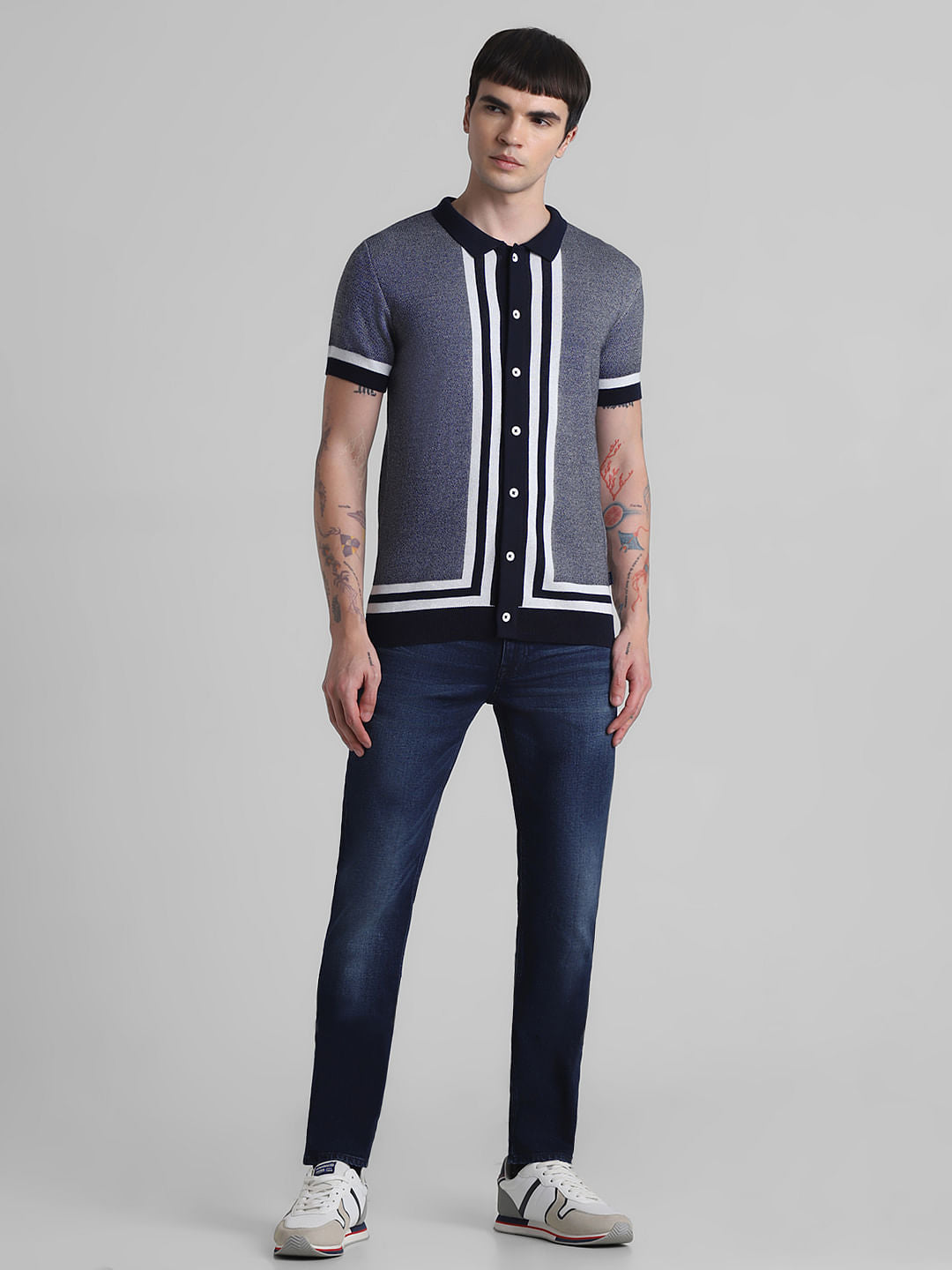 Blue Front Open Knitted Polo