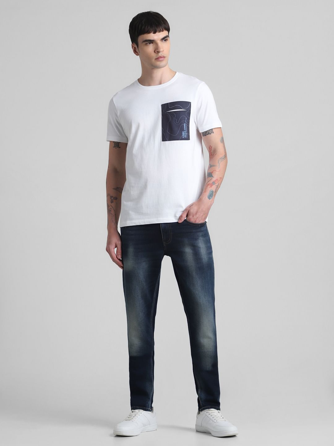 White Pocket Detail Crew Neck T-shirt