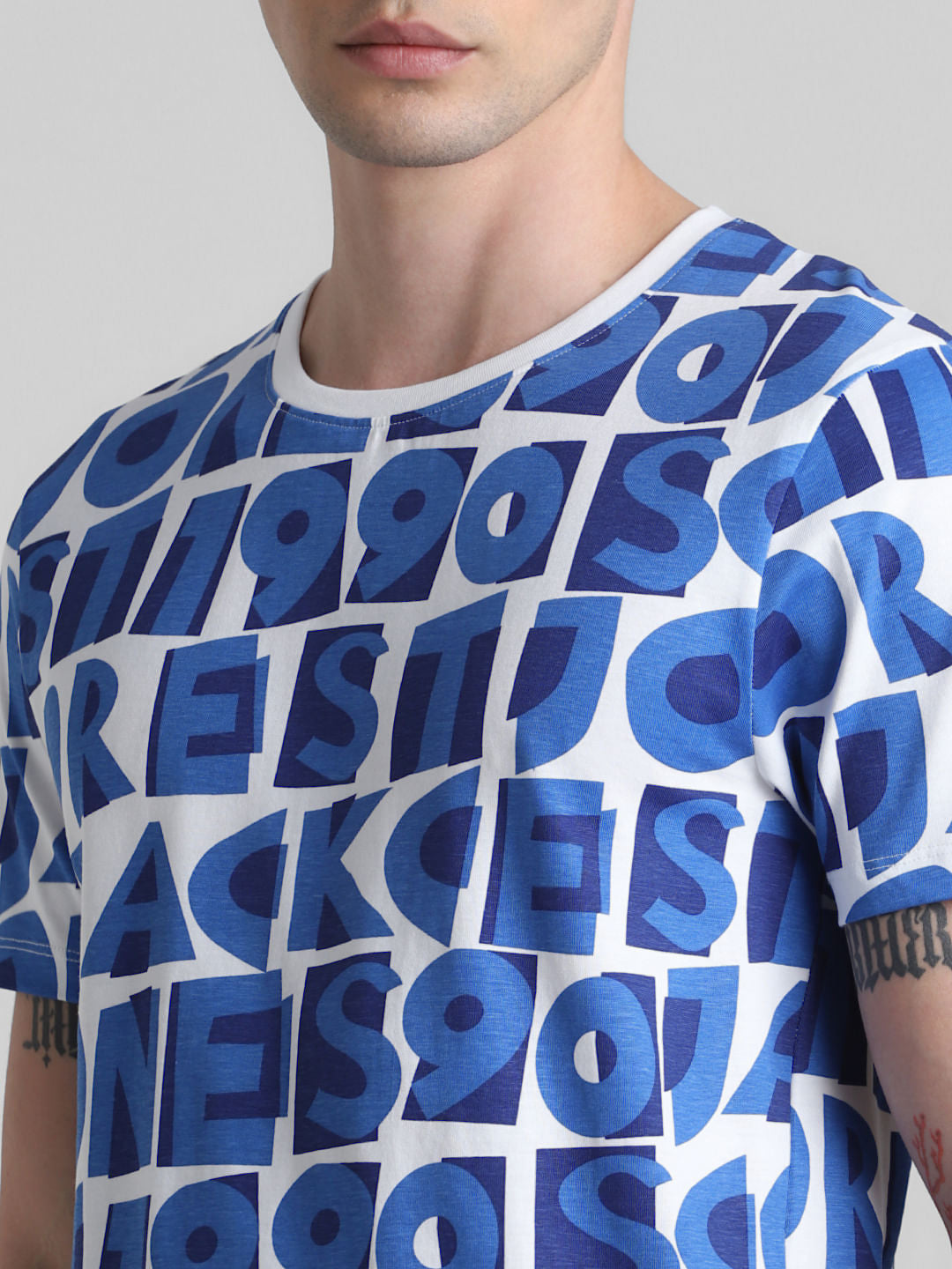 Blue Typographic Print Crew Neck T-shirt