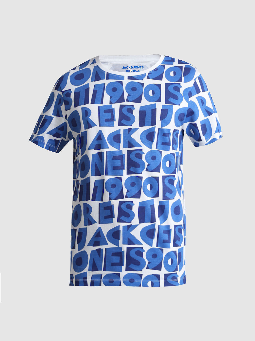 Blue Typographic Print Crew Neck T-shirt