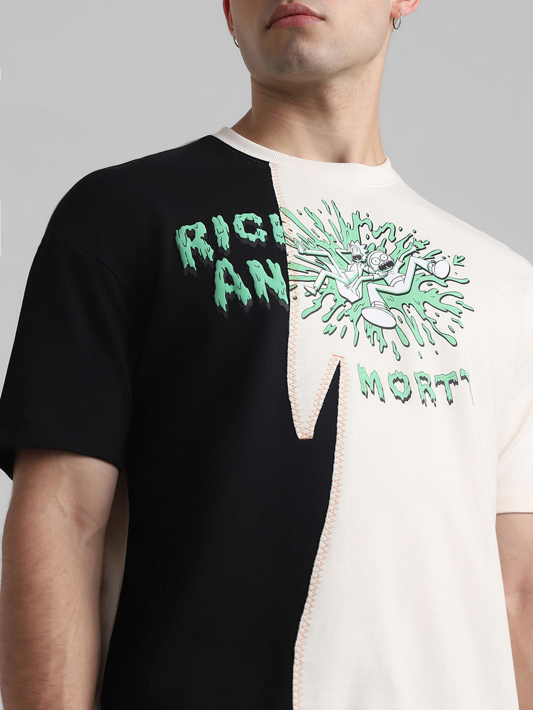 RICK & MORTY Cream Colourblocked Oversized T-shirt