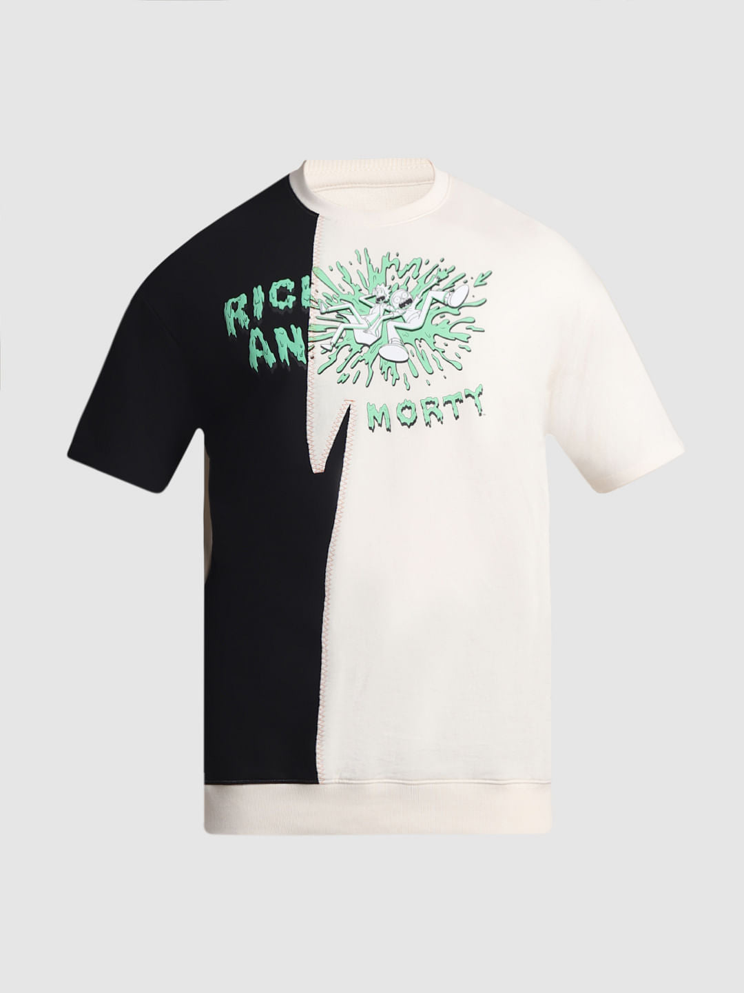 RICK & MORTY Cream Colourblocked Oversized T-shirt