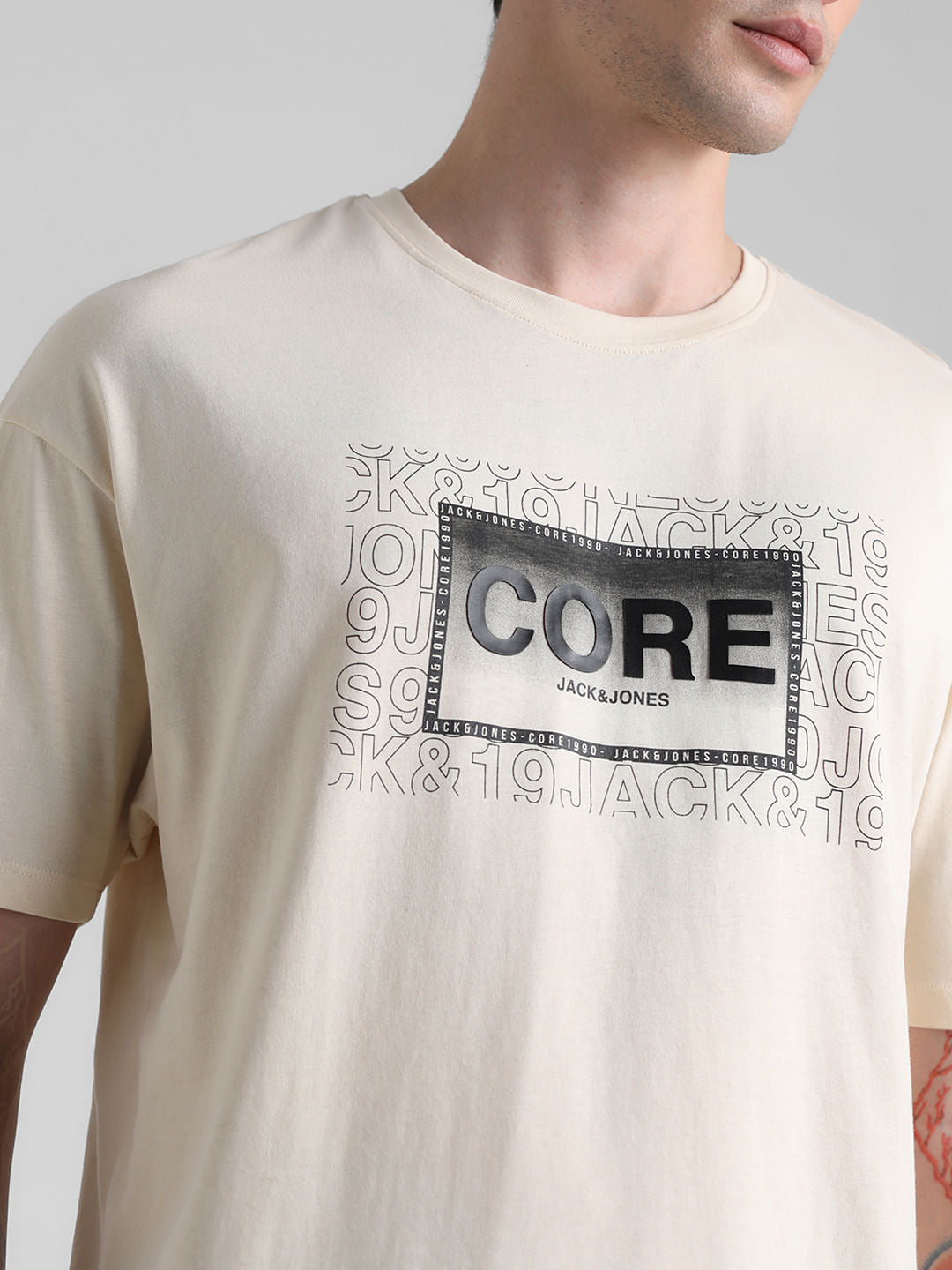 Beige Logo Oversized Crew Neck T-shirt