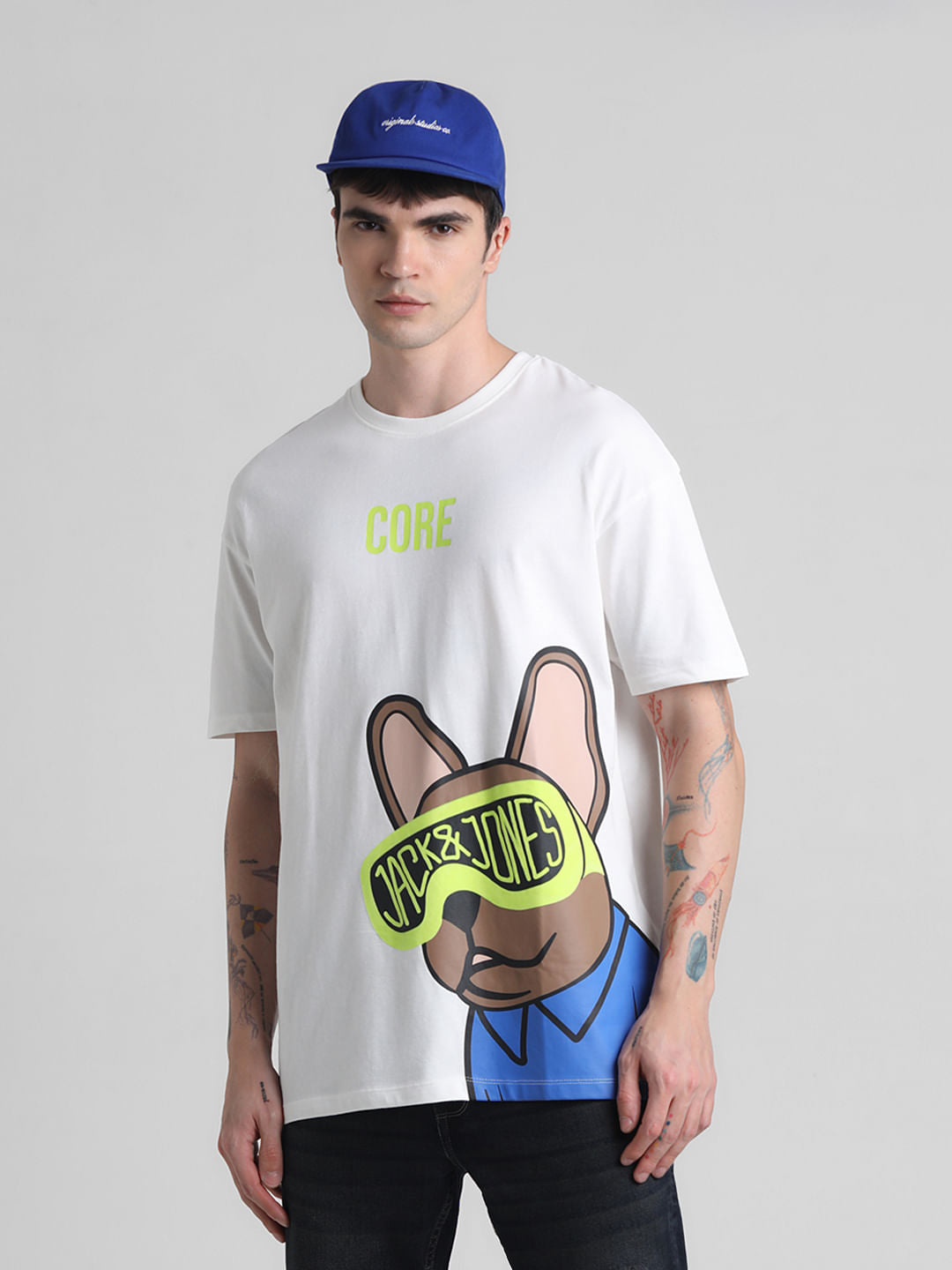 White Doggo Print Oversized T-shirt